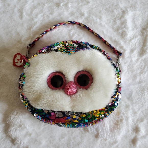 TY Owen Rainbow Owl Sequin Purse - Picture 1 of 9
